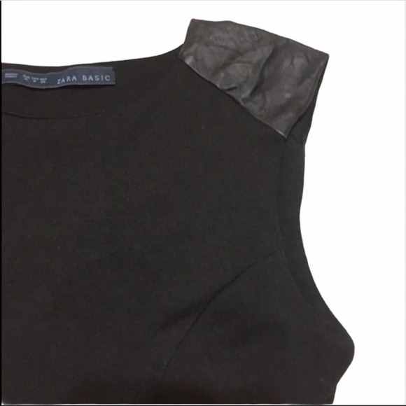 Zara Basic Black Dress Lamb Leather Shoulder Size Medium - Picture 3 of 6